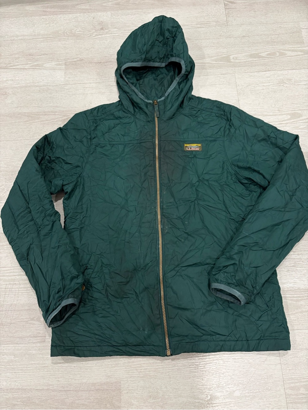 L.L.Bean Men's Green Hooded Puffer Jacket Full Zip Pockets Logo Size M Reg